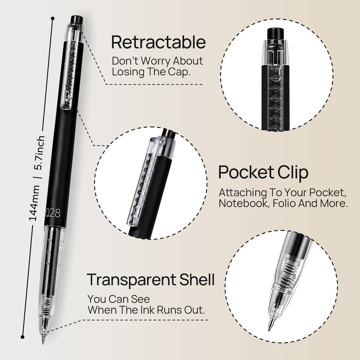 Set of 4 Retractable Gel Roller Pens for Japanese Style (0.28mm Ultra Fine)