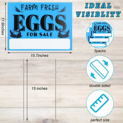 3 Pcs Farm Fresh Eggs Sign 15.75 x 11.8 Inches, Blue, Black