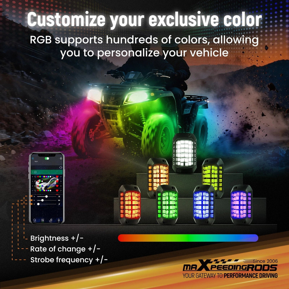 Set of 4 RGB Rock Lights for Off Road Vehicle ATV Truck (2010–2023)