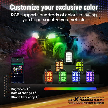 Set of 4 RGB Rock Lights for Off Road Vehicle ATV Truck (2010–2023)