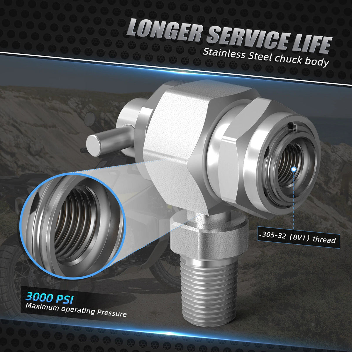 1/8" NPT Male Nitrogen Filling Tool Valve for High Pressure Struts (3000 PSI)