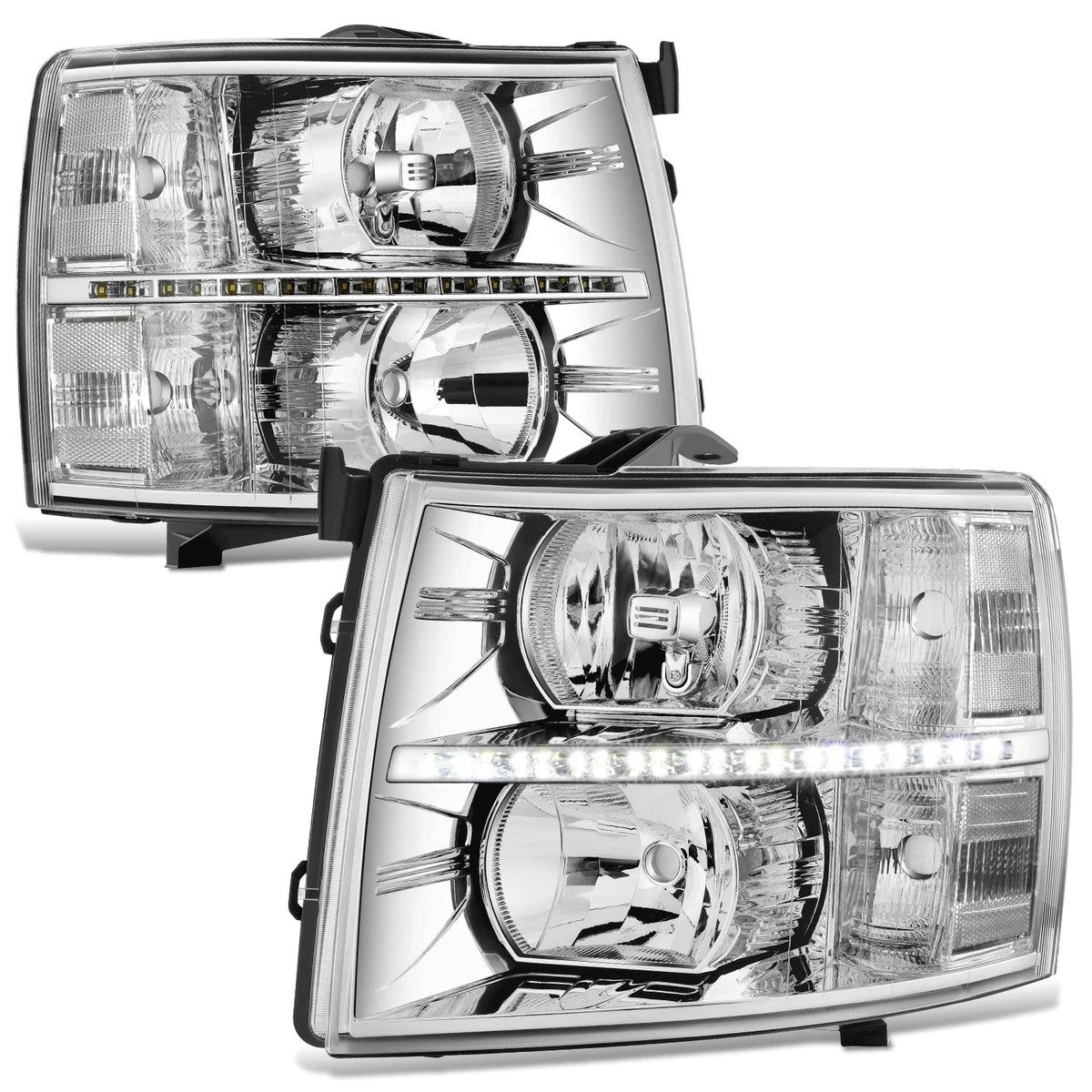 LED DRL Strip for Chevy Silverado (2007–2014) - Chrome Housing Clear Corner