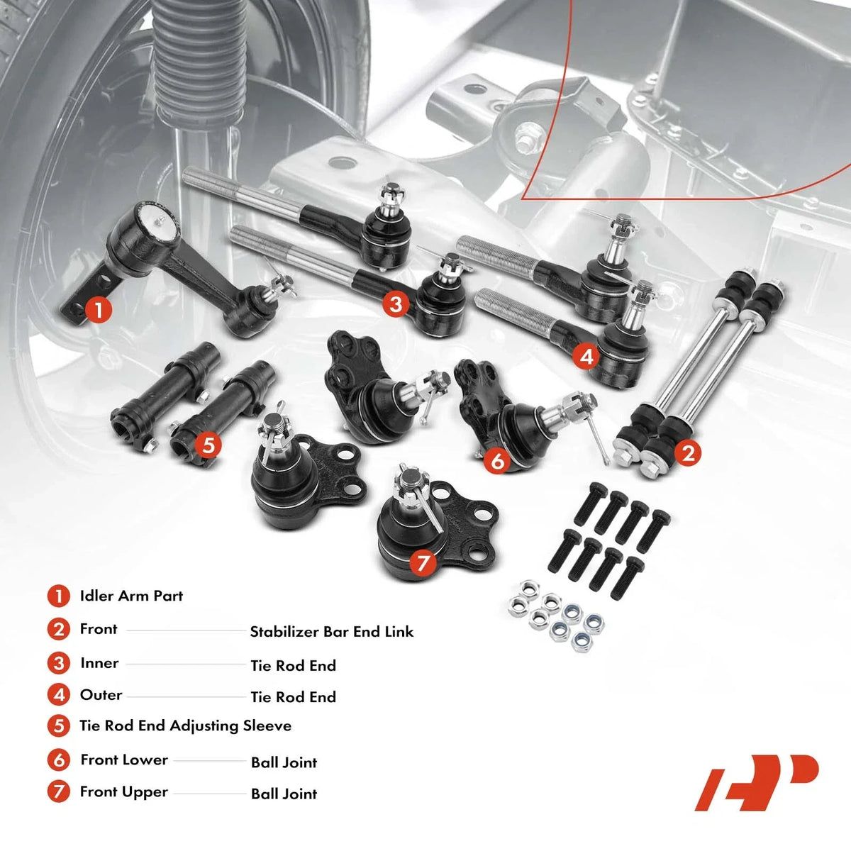 Set of 13 Front Idler Arm Sway Bar Link Tie Rod for Dodge Ram 1500 (2000–2001)
