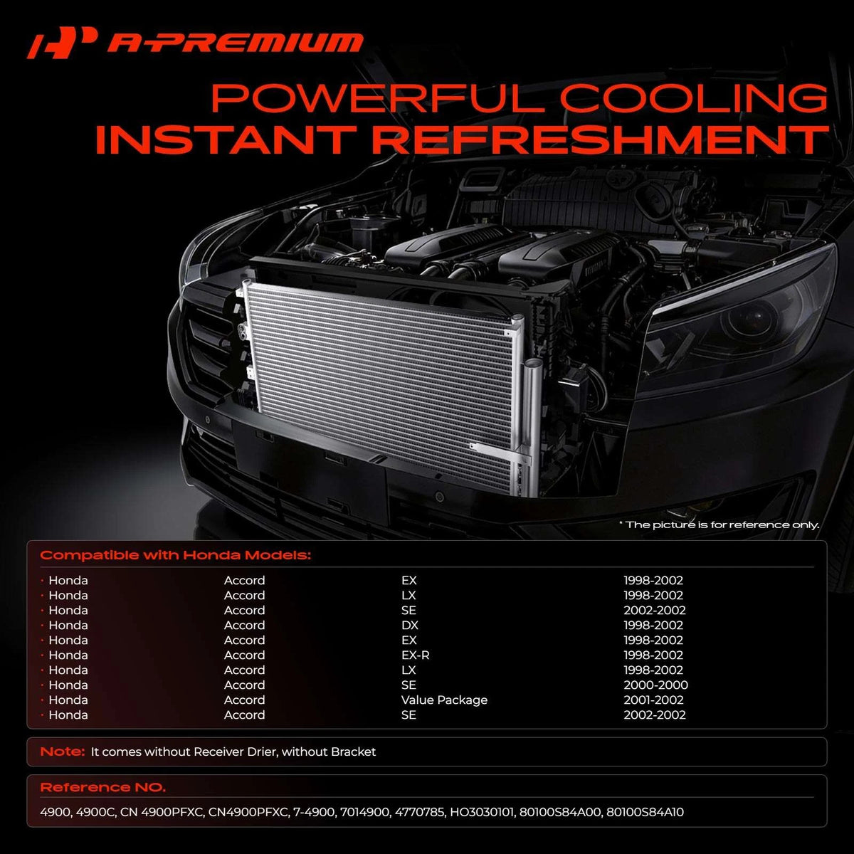 A/C Condenser for Honda Accord (1998–2002) 80100S84A00, 80100S84A10, CN4900PFXC