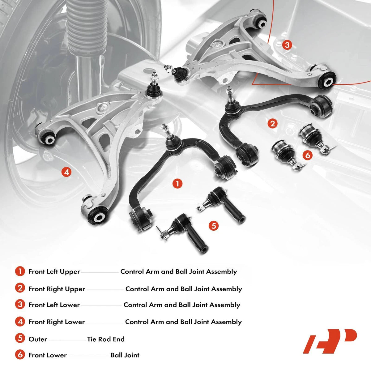 Set of 8 Control Arm Ball Joints & Tie Rods for Ford F-150 (2004–2008) - 6L3Z-3085-AL, 4L3Z-3A130-CA, K80149