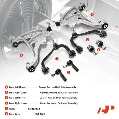 Set of 8 Control Arm Ball Joints & Tie Rods for Ford F-150 (2004–2008) - 6L3Z-3085-AL, 4L3Z-3A130-CA, K80149