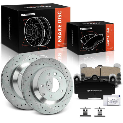 Set of 2 Rear Drilled Brake Rotors & Pads for Audi Q7 (2007–2015) 12133078, S-34287