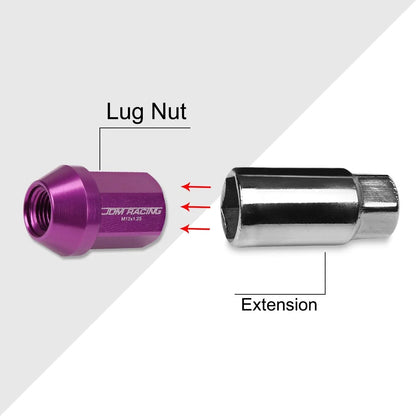 20Pc M12X1.25 Purple JDM Closed End Acorn Hex Wheel Lug Nuts + Extension 25mmx35mm