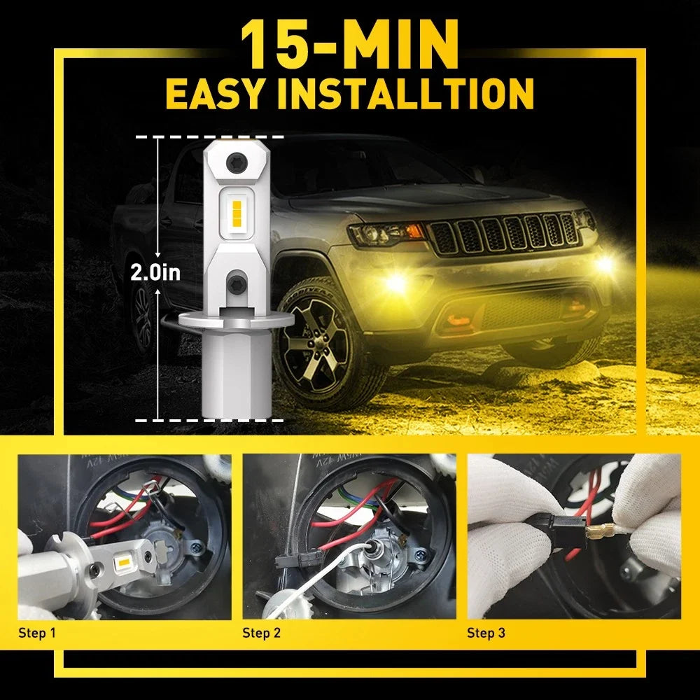 AUXITO LED Fog Light Bulbs H3 Yellow Kit for Lexus GX470 (2003–2009)