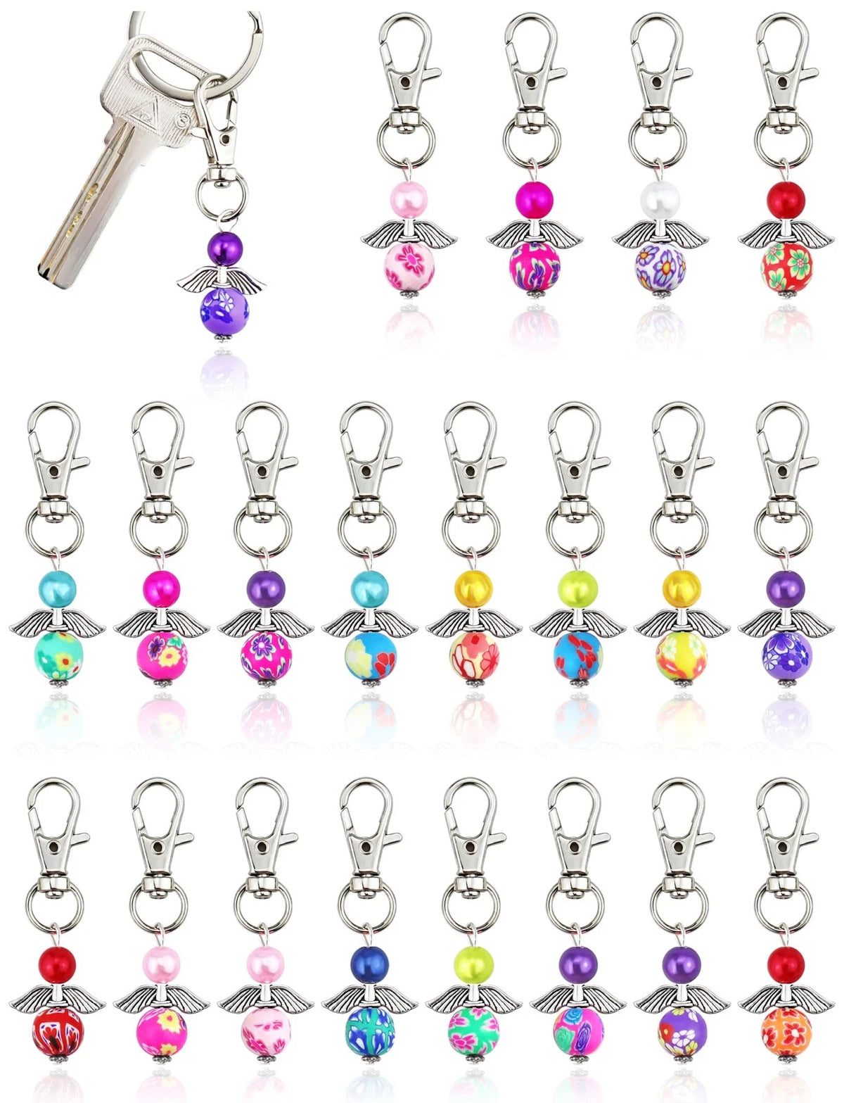 20 Pcs Angel Pearl Beads Pendant Keychain for Universal Use (Multi-Color)
