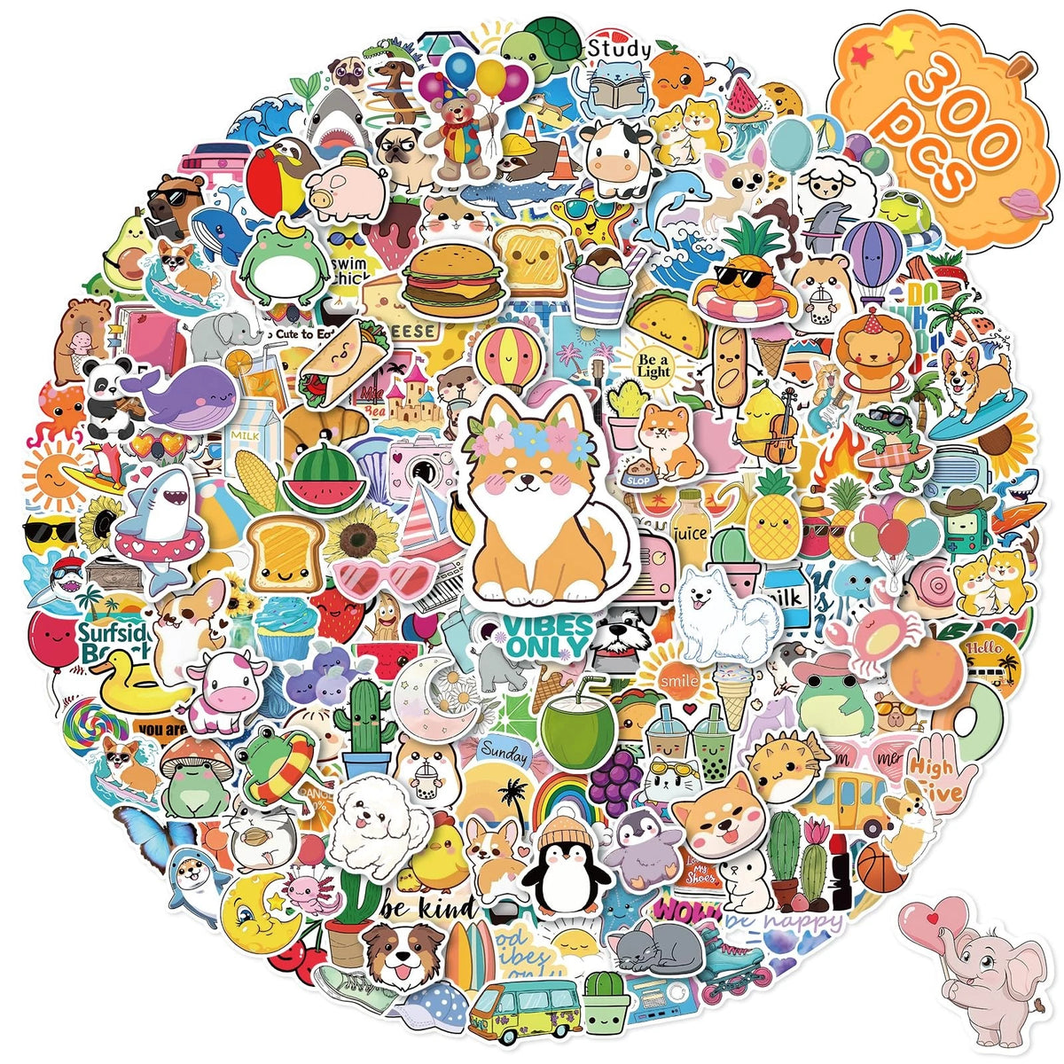 300 PCS Waterproof Stickers for Kids - Cute Multicolored Designs