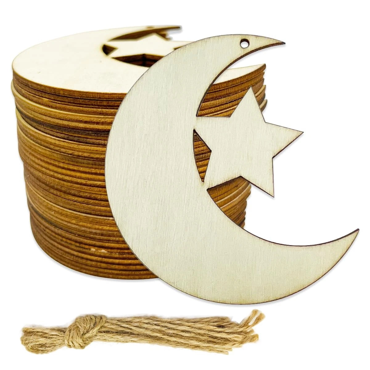30PCS Moon Star Wood Cutouts for DIY Crafts