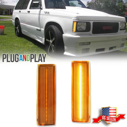 2X Amber Lens Full LED Side Marker Lights for Chevy S10 GMC Jimmy (1982–2004)