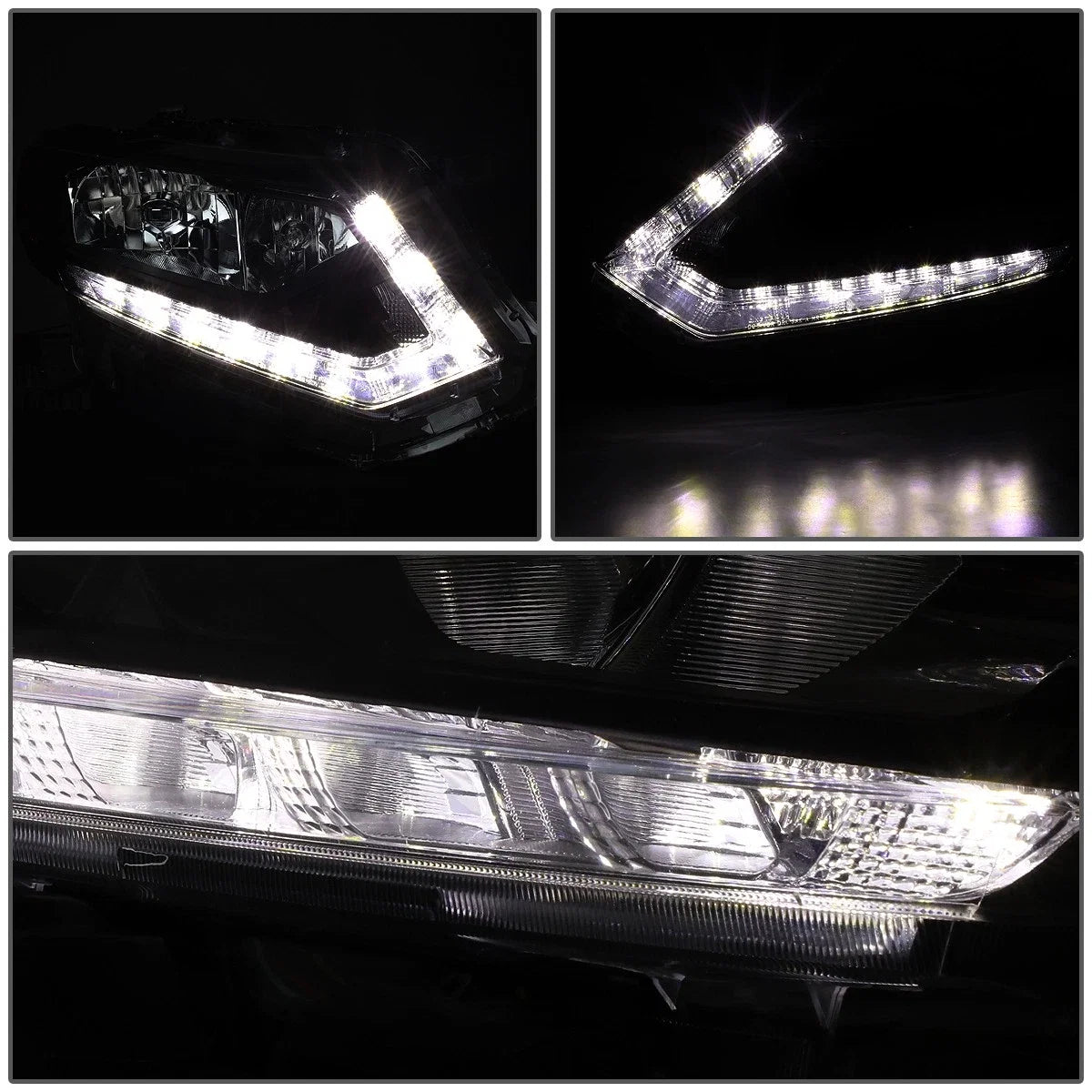 LED Headlight Lamps for Nissan Rogue (2014–2016) - Black Housing, Amber DRL