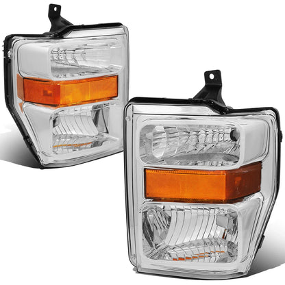 Pair of Chrome Housing Amber Side Headlights for Ford Super Duty (2008–2010)