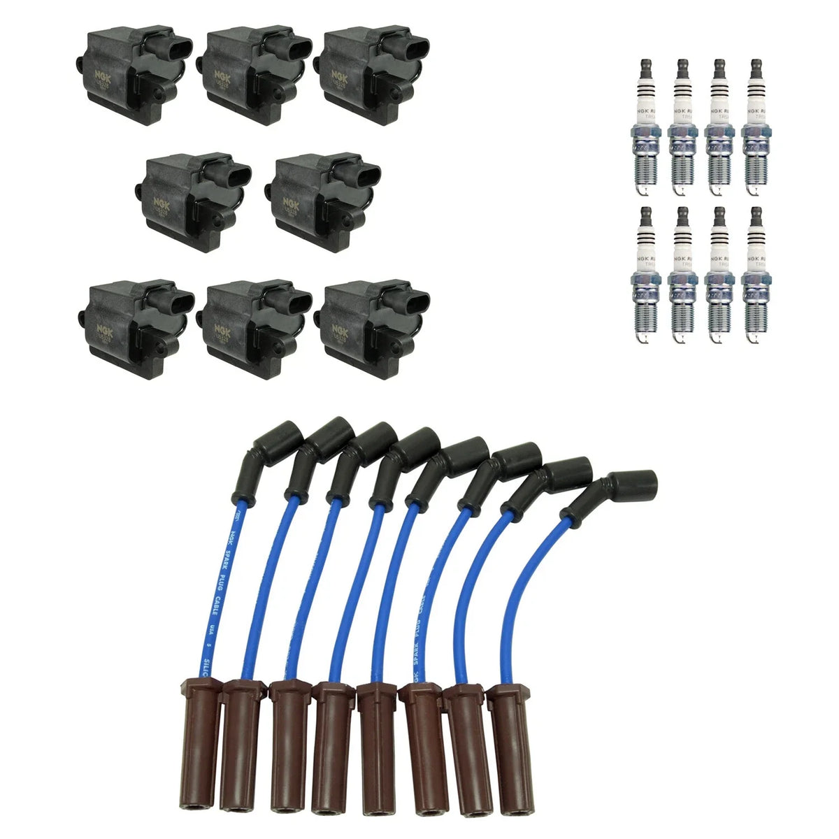 Set of 8 NGK Ignition Coil Wires & Ruthenium Spark Plugs for Silverado 1500 Yukon
