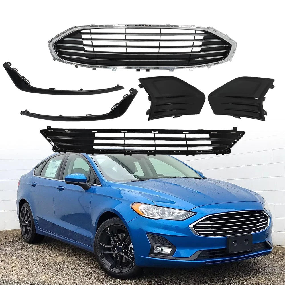 Set of 4 Front Upper & Lower Grille + Fog Light Covers for Ford Fusion (2019–2020) - KS7Z-17D957-ADPTM, KS7Z-17B814-AA, KS7Z-17B814-EA