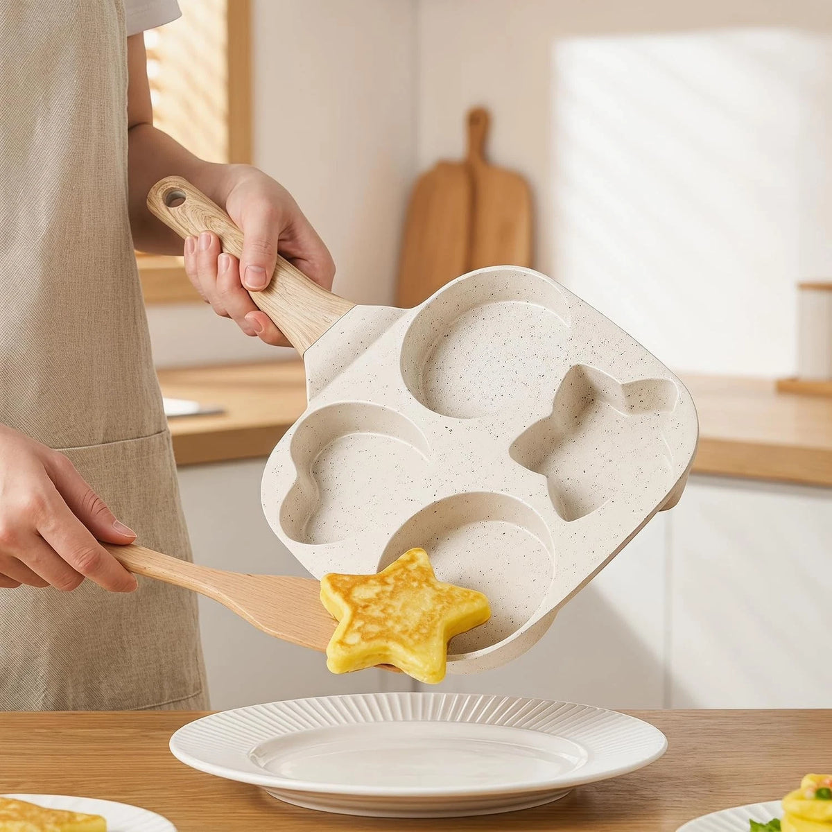 4-Cavity Non Stick Egg Frying Pan - Heart & Star Shapes, 7.5 Inch