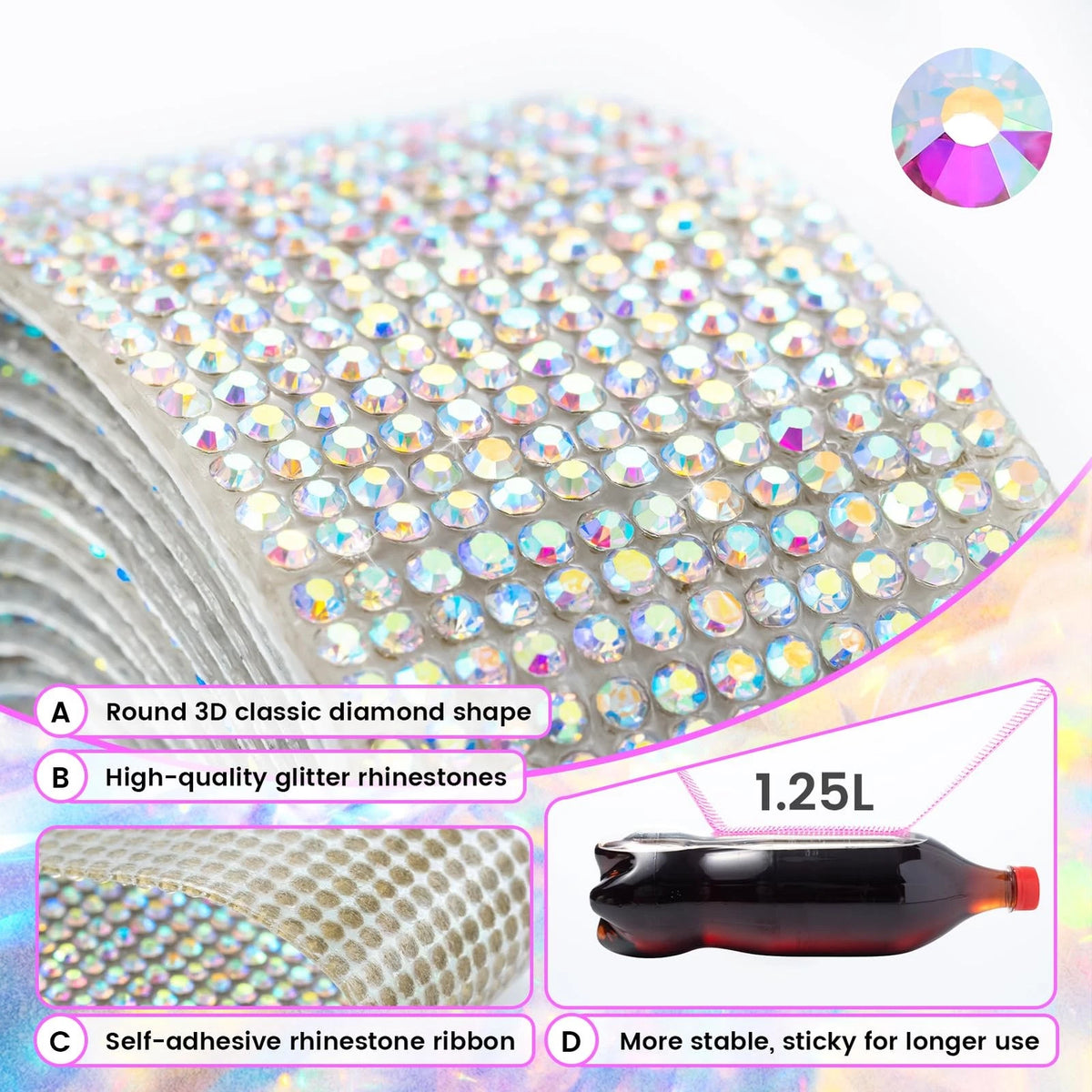 Rhinestone Ribbon for Crafting (1.53" Wide, 3 Yards)