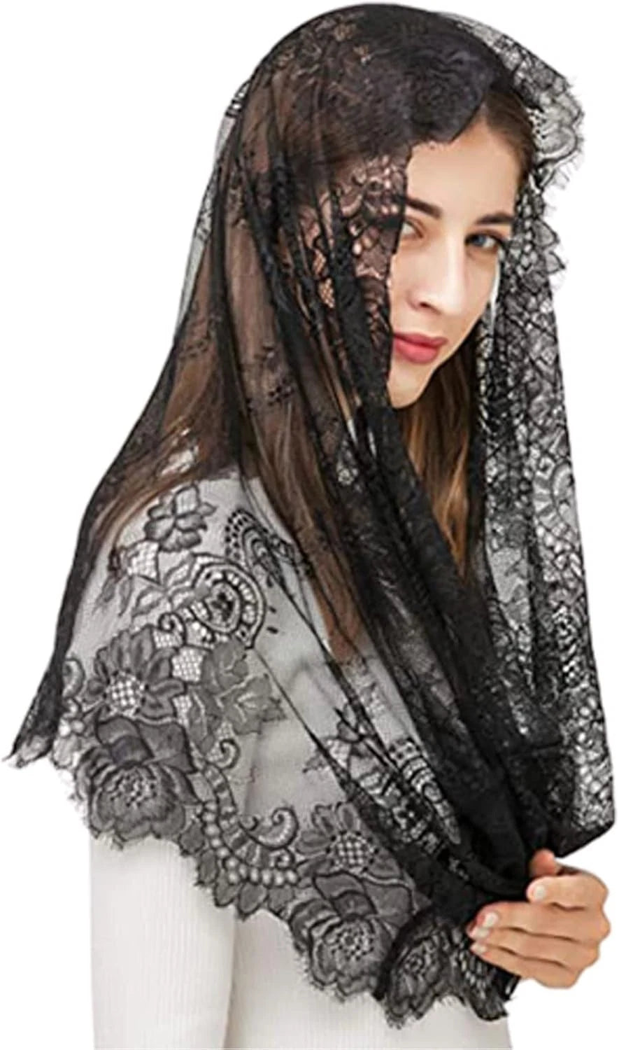 Floral Lace Chapel Mantilla Head Covering for Catholic Mass