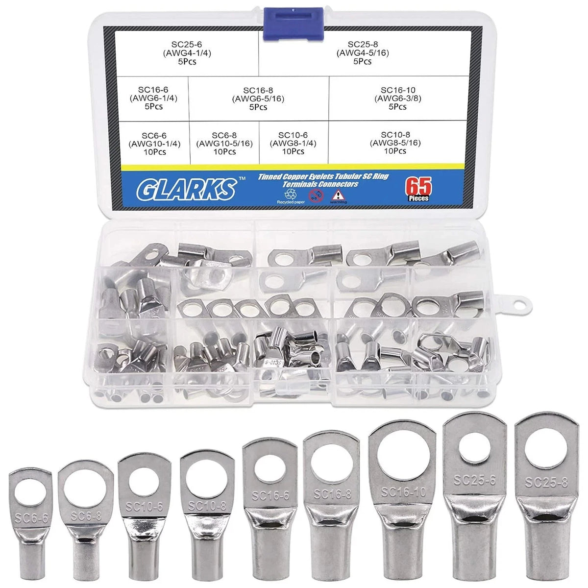 65Pcs Heavy Duty Wire Lugs for Battery Cable (Assorted)