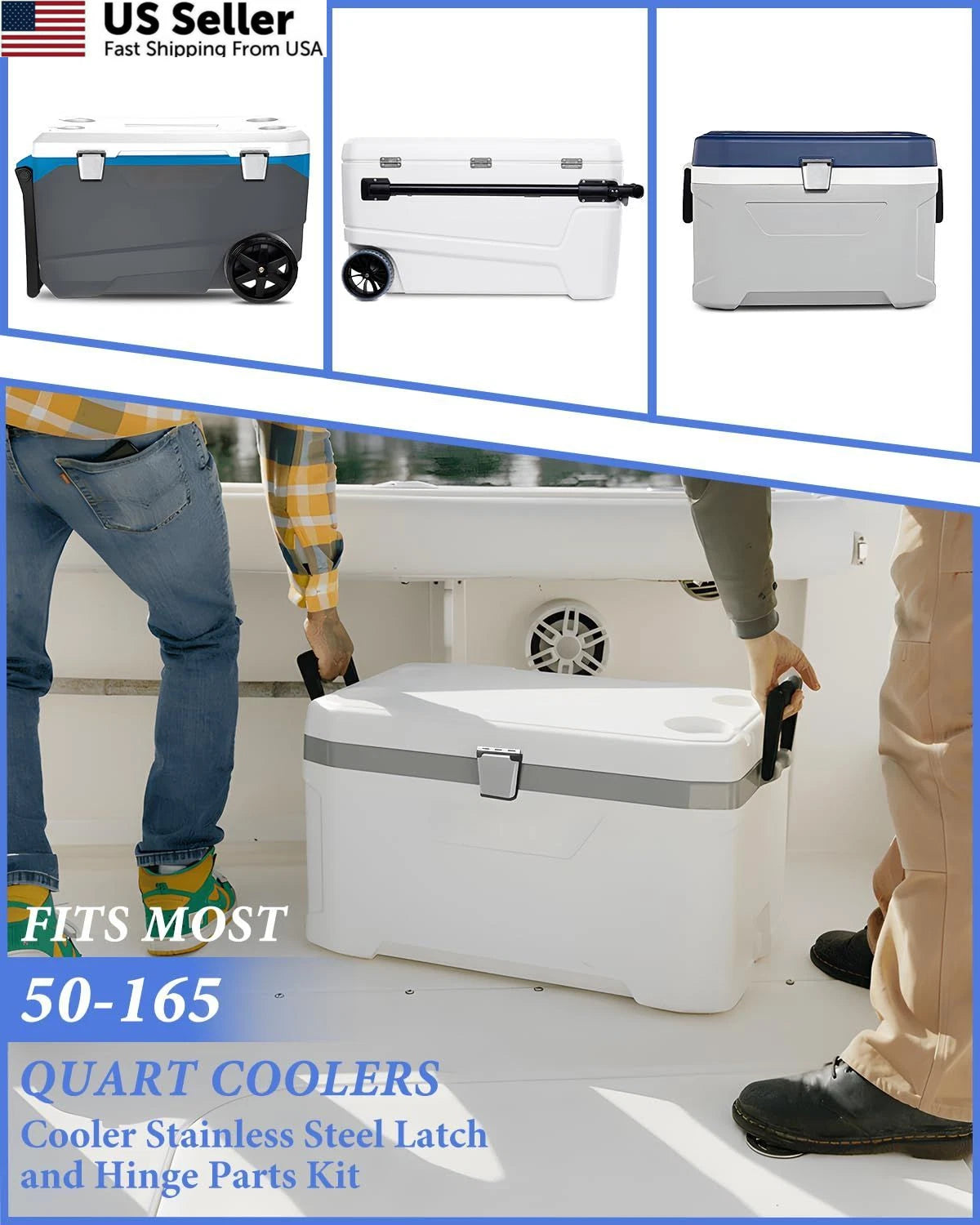 Cooler Hinges & Latch Replacement for Igloo Standard (Black & Silver)