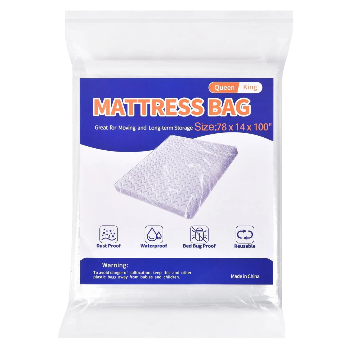 Heavy Duty Waterproof Mattress Bag for Queen King (78x14x100)