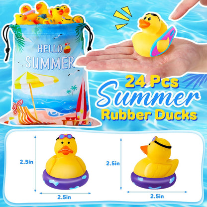 24 Pcs Summer Rubber Ducks for Pool Party Fun (No Specific Years)