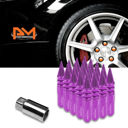 Set of 20 M12X1.5 Purple JDM Spiked Hex Wheel Lug Nuts + 20mm Extension