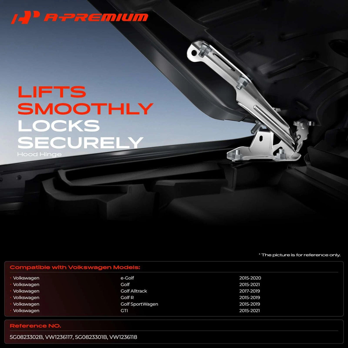 2X Front Hood Hinge for VW Golf (2015–2021) - 5G0823302B, 5G0823301B