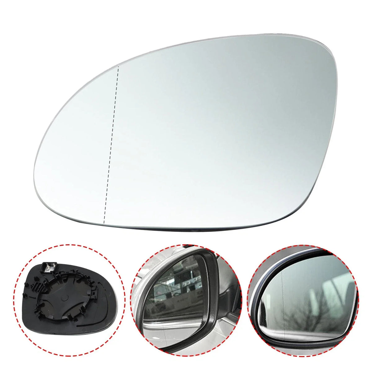 Heated Passenger Left Side Mirror Glass for VW Tiguan (2009–2017) w/Backing Plate