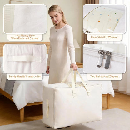 Soft Large Canvas Storage Bags with Zipper - Set of 4