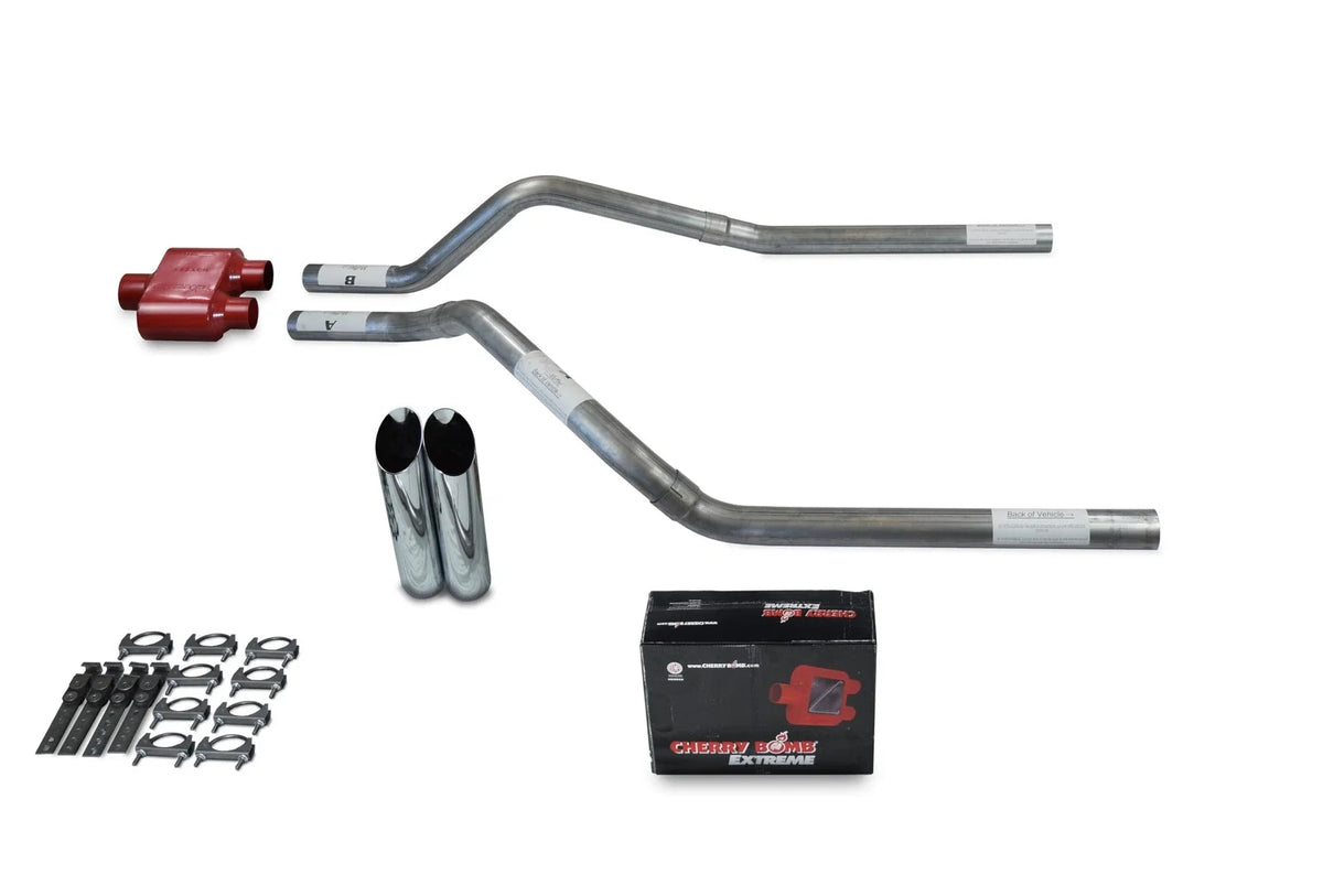 Dual Exhaust Kit for Chevy Blazer (1995–1999) - 2.5" Cherry Bomb Extreme Slash Tips