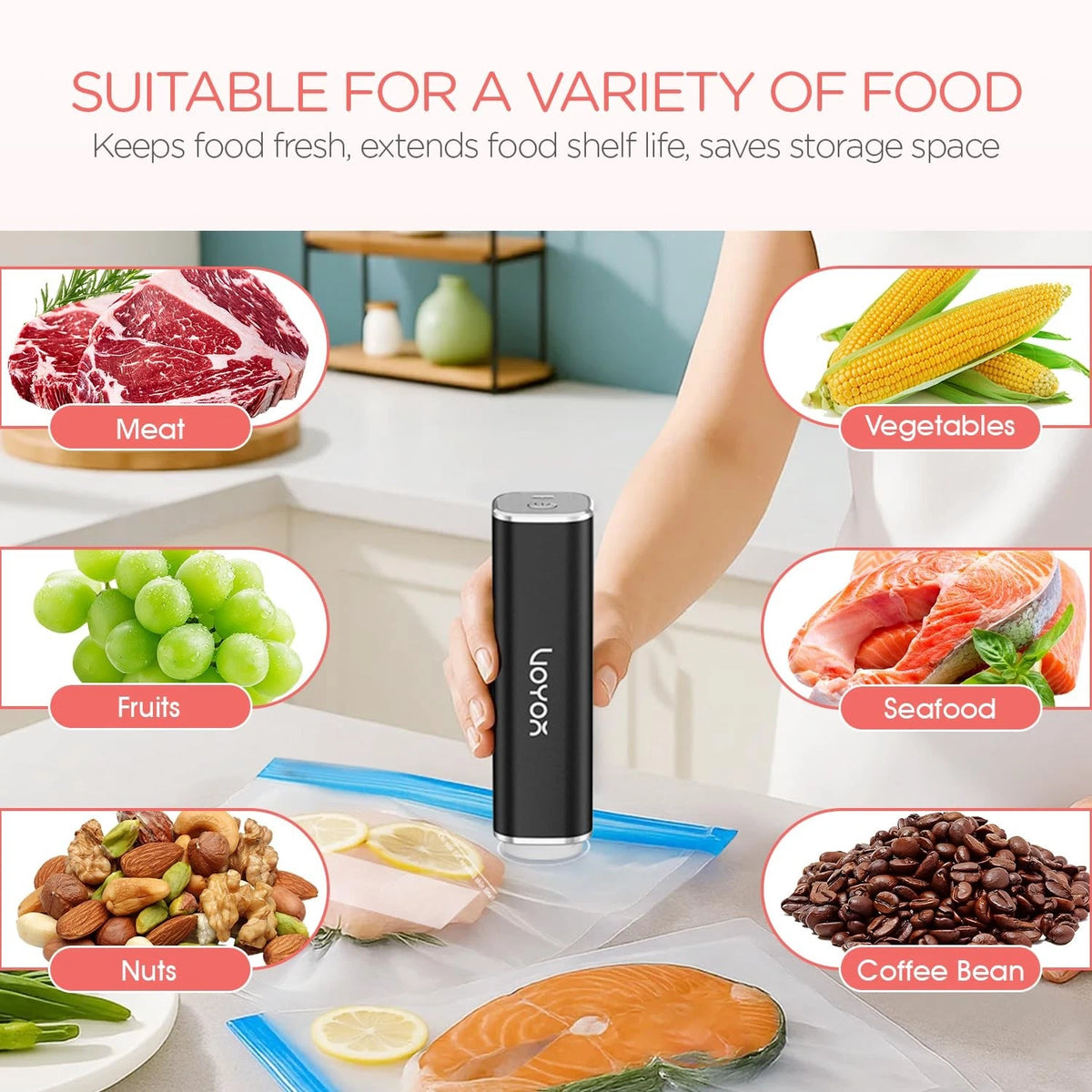 Handheld Vacuum Sealer for Portable Use - 1 Pump + 5 Bags