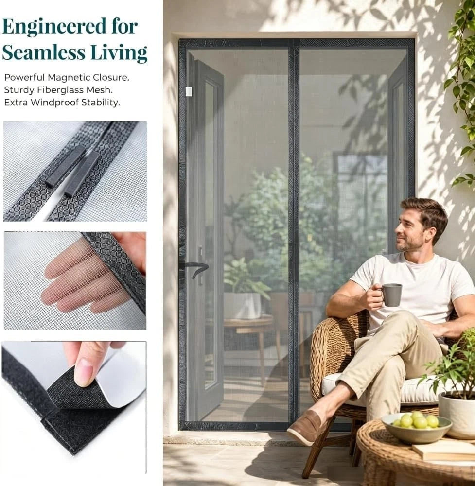 Magnetic Mesh Screen Door Curtain 38" W x 81" H for Summer