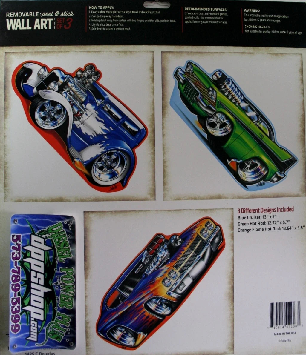 3 Removable Peel Stick Wall Art Stickers for Chevy Chevelle (1964–1977)