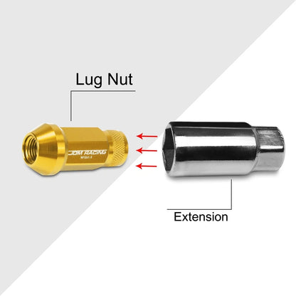 20Pc M12X1.5 Gold JDM Open End Cone Seat Wheel Lug Nuts + 25mm Extension