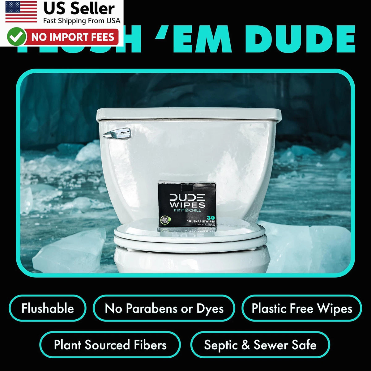 30 Count Travel Wipes for DUDE Wipes Mint Chill