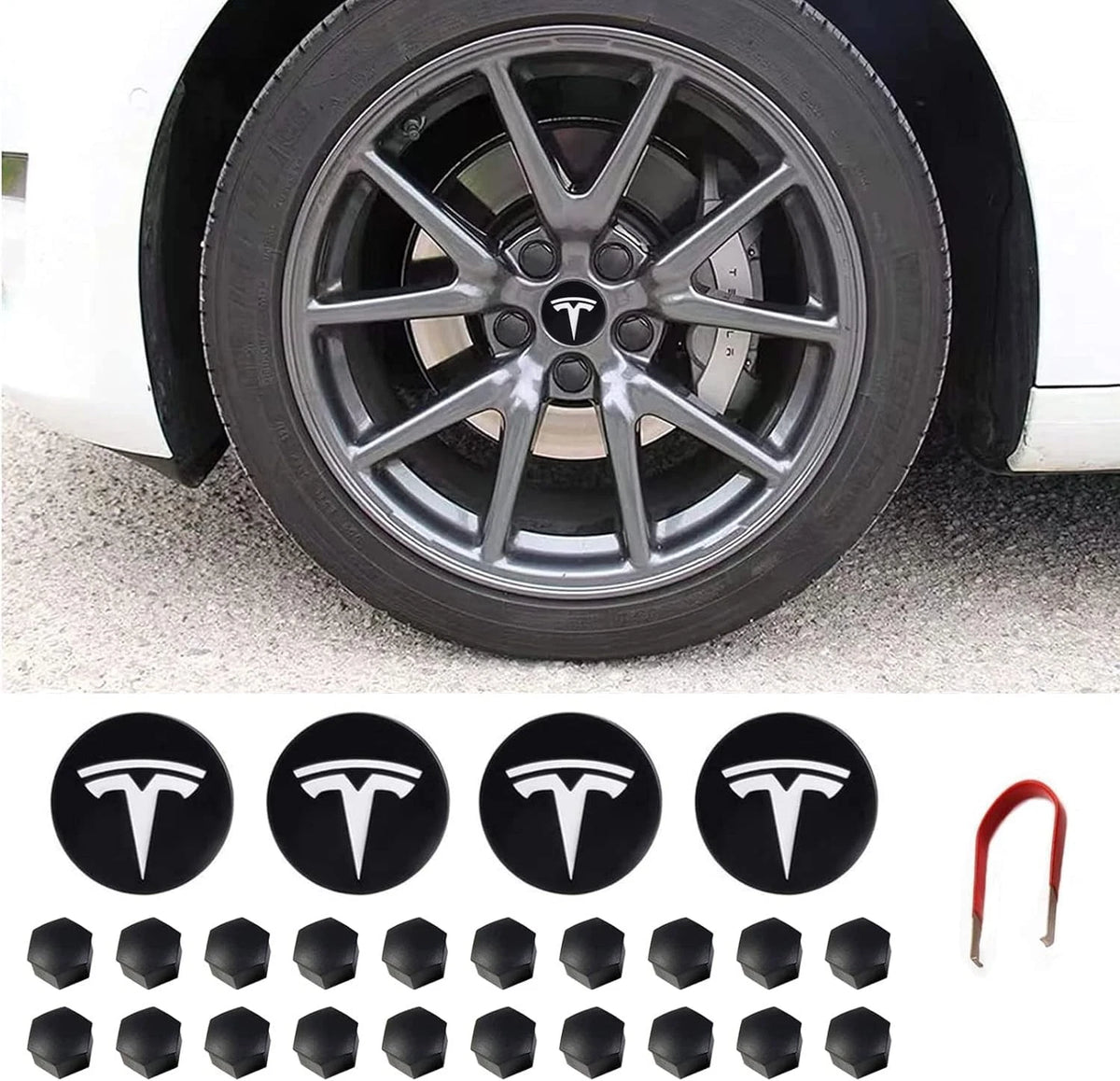 Wheel Hub Caps for Tesla Model 3 Y S X (2017–2023) - Silver Matte