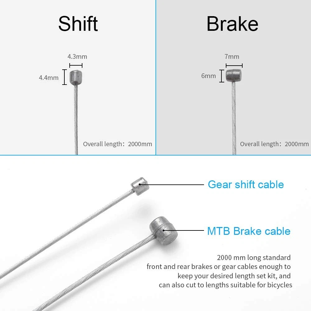 Set of 2 Universal Bike Brake Cable Gear Shifter Wires - Silver