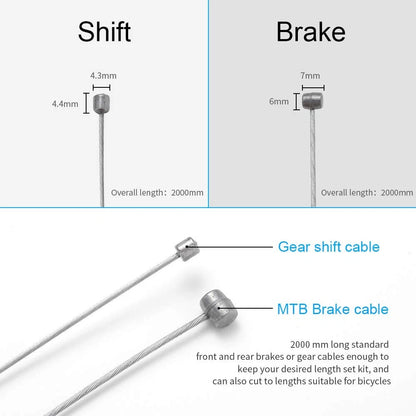 Set of 2 Universal Bike Brake Cable Gear Shifter Wires - Silver