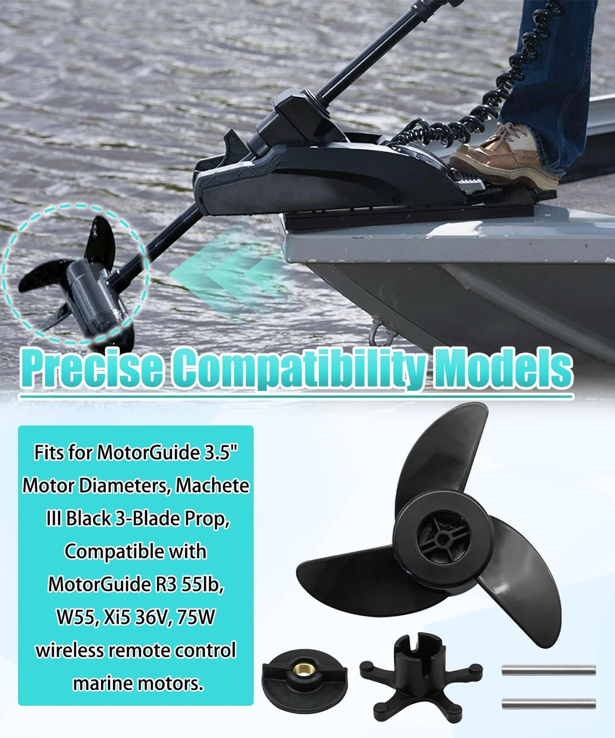 3 Blade Trolling Motor Propeller for MotorGuide (Fits 3.5") Black