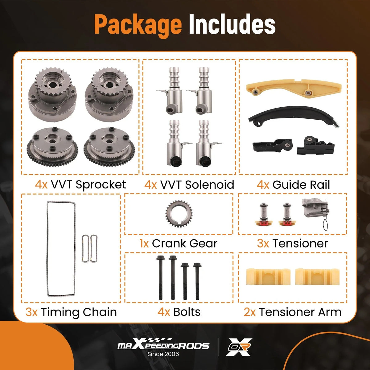 Timing Chain Kit + 4 VVT Solenoids for Lincoln Nautilus (2019–2023) AT4Z6256B