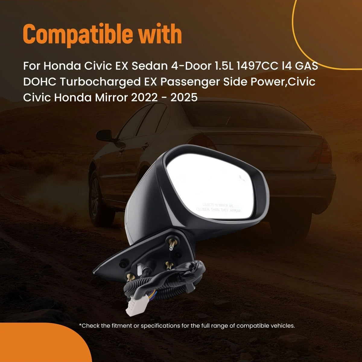 Passenger Side Mirror for Honda Civic (2022–2025) Power Heated Folding