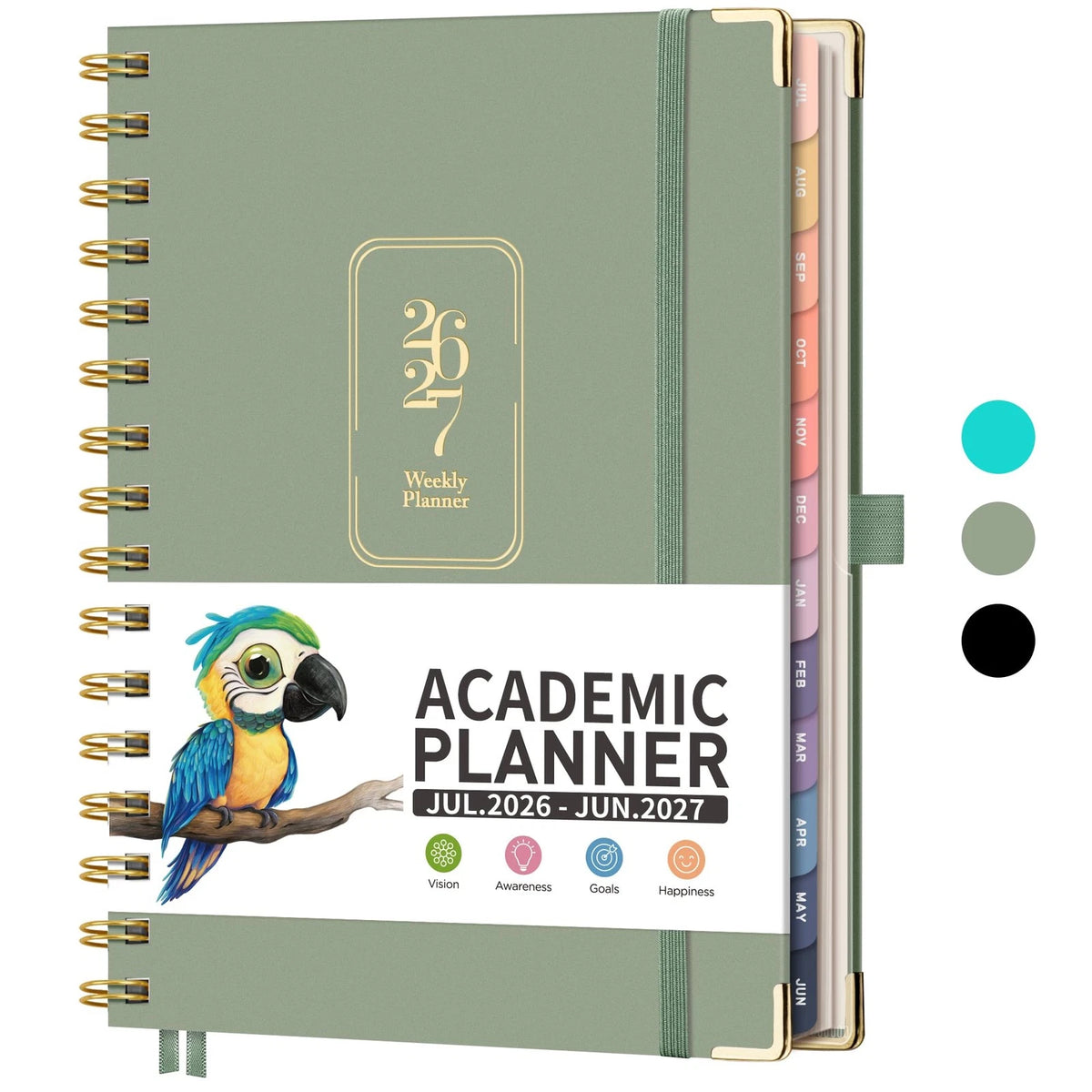 Academic Planner for 2027-2028 (Weekly Monthly, Hardcover, Medium Green)