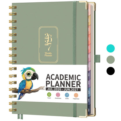 Academic Planner for 2027-2028 (Weekly Monthly, Hardcover, Medium Green)