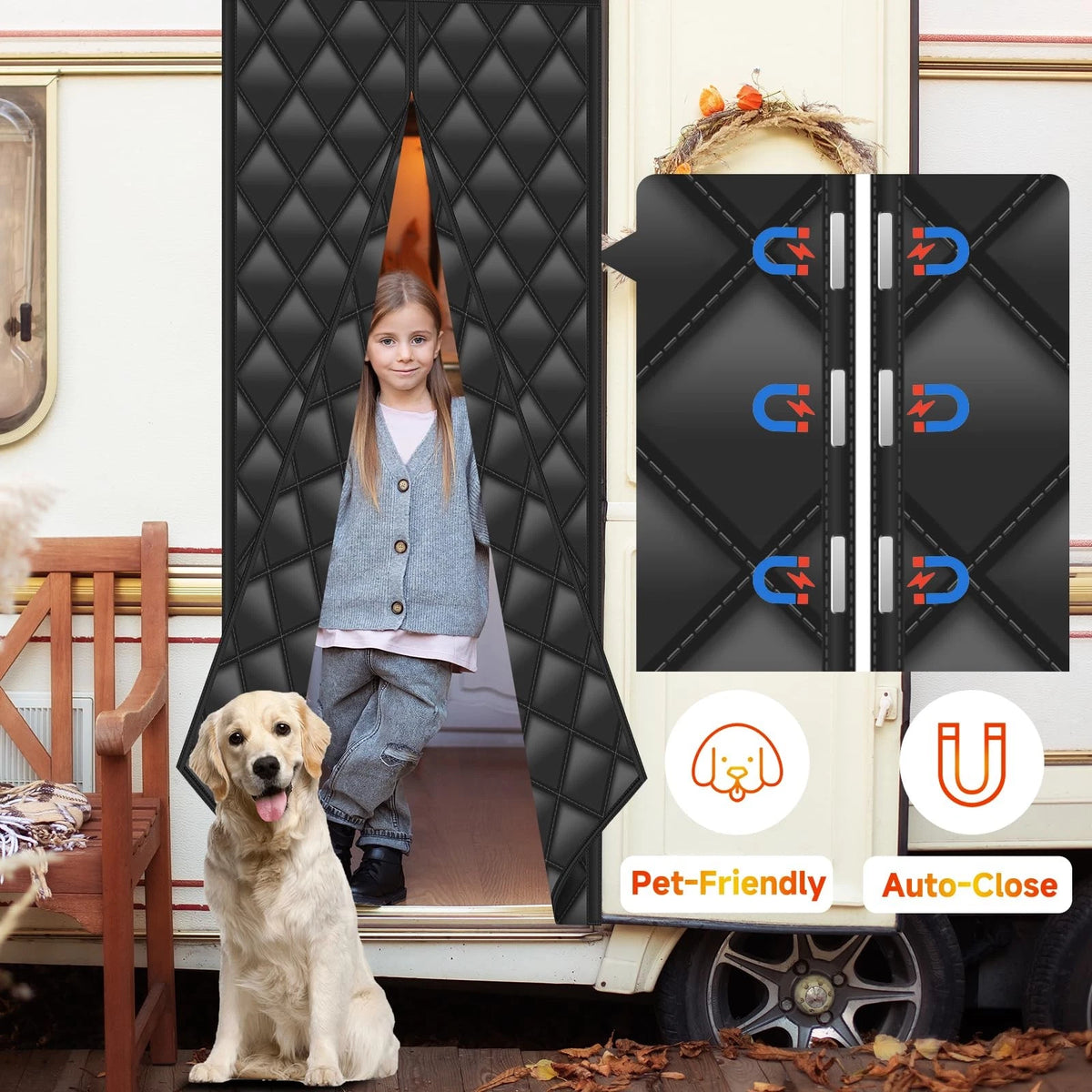 Insulated RV Door Cover for Camper (Black)