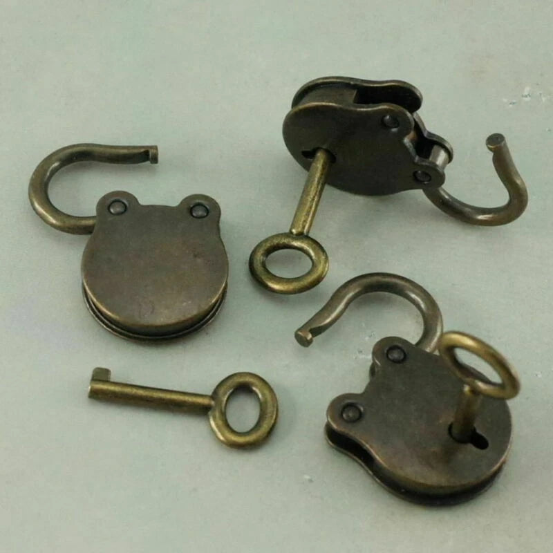 Set of 3 Antique Style Mini Padlocks Key Lock Bronze Retro Jewelry Lock