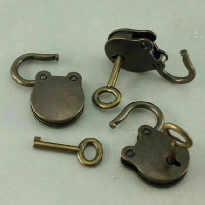 Set of 3 Antique Style Mini Padlocks Key Lock Bronze Retro Jewelry Lock