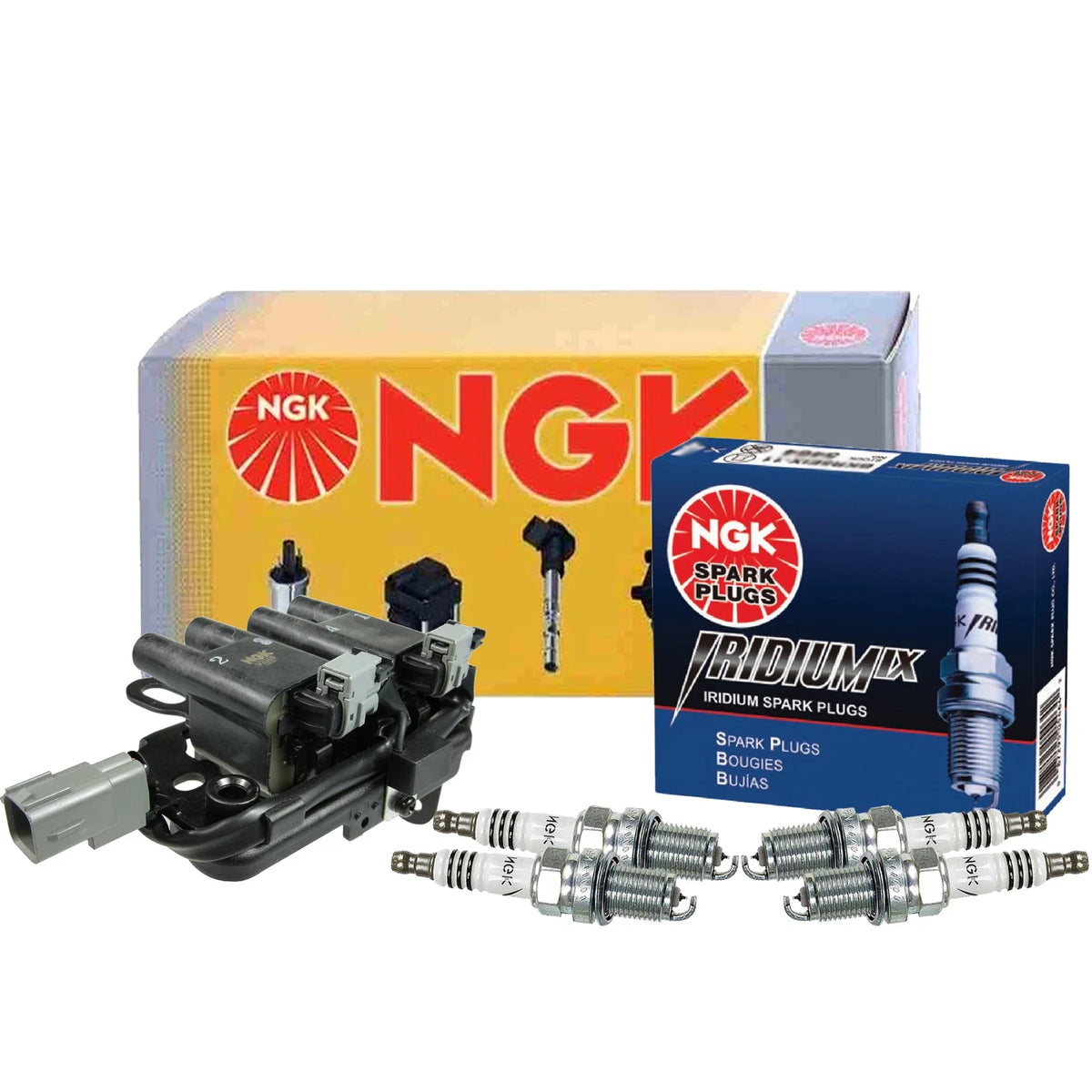 NGK DIS Ignition Coil & 4 Iridium IX Spark Plugs Kit for Hyundai Kia (2010–2023)